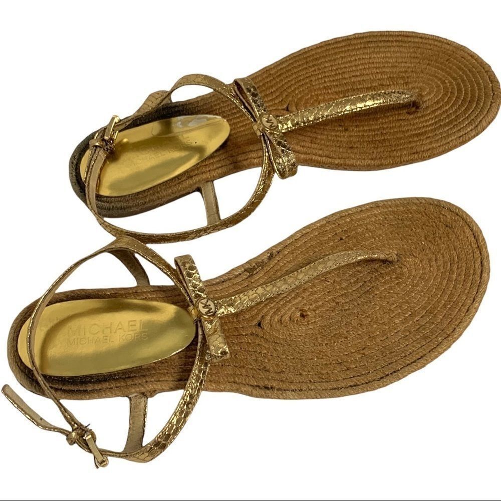 MICHAEL Michael Kors Josie Metallic Gold Python Effect Thong Sandal